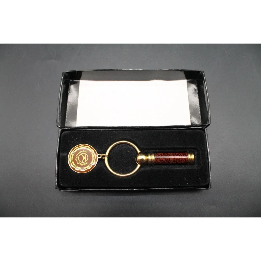 Vintage Secret Compartment Keychain Gold Tone Red Stone Unscrew Capsule Boxed